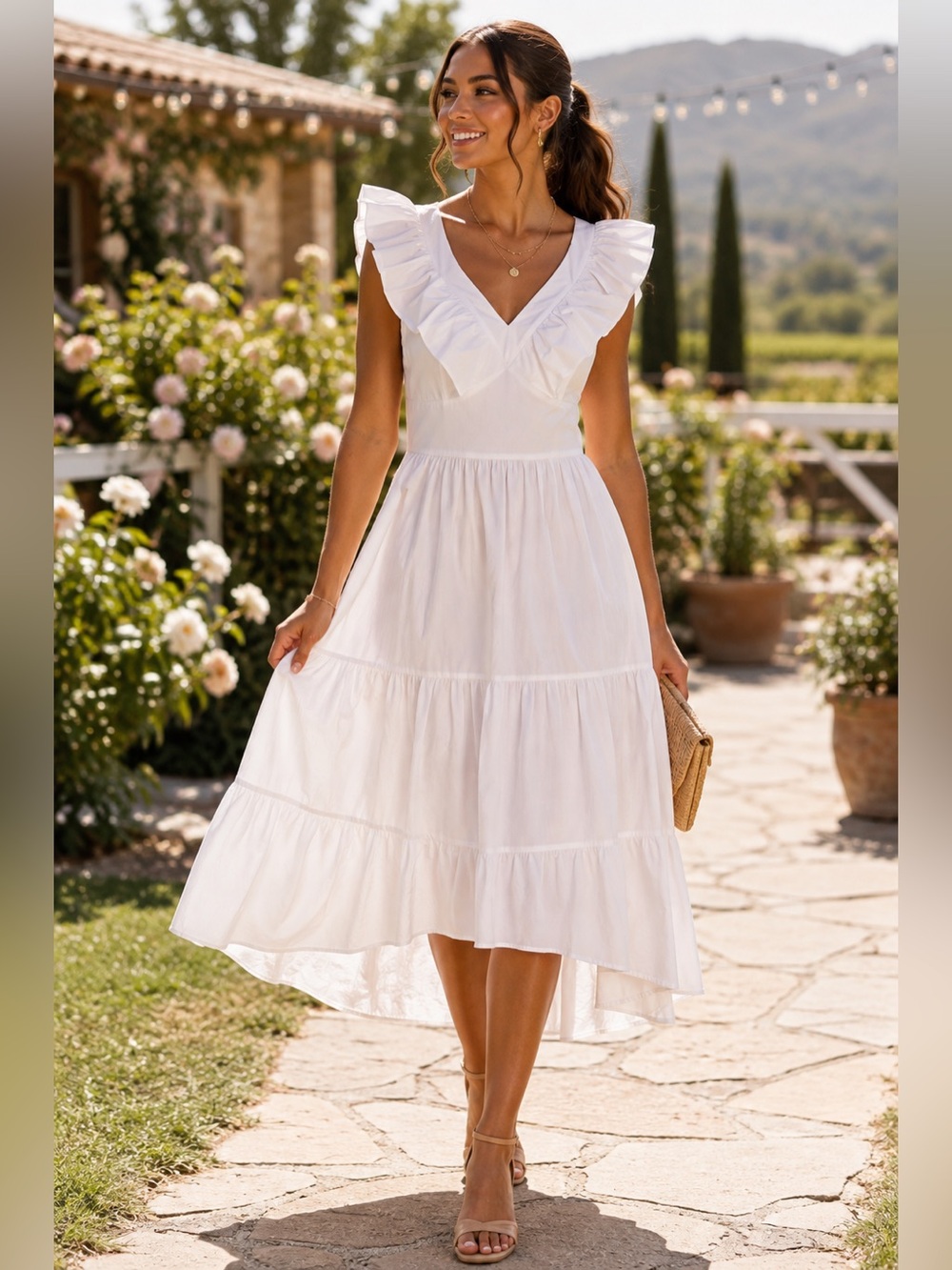 NWT Francesca’s Brenda White Midi Dress XL Cottagecore Bridal Shower Graduation